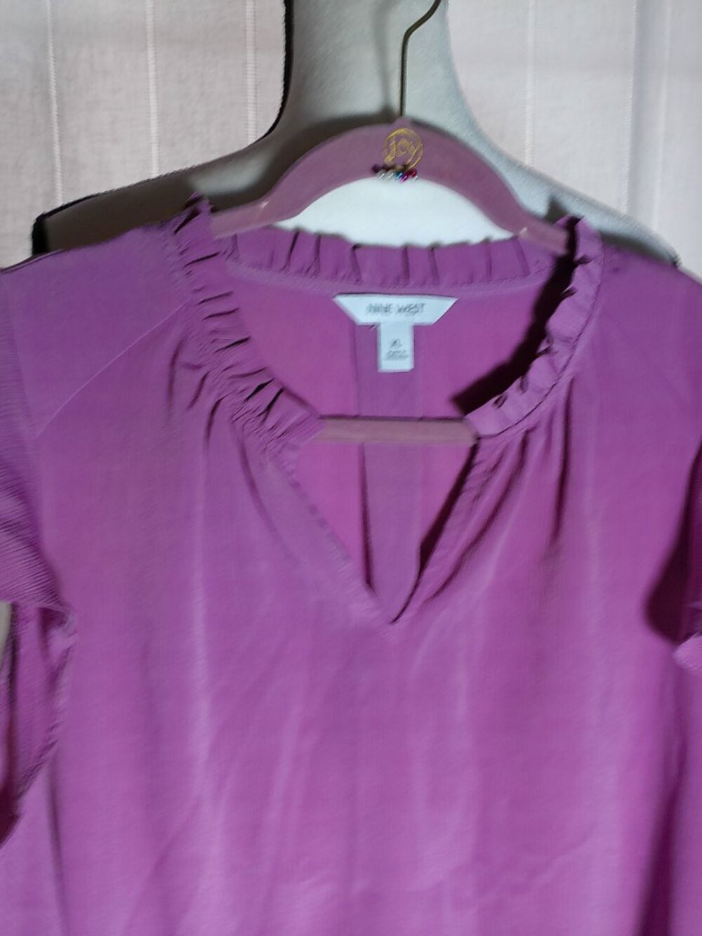 NINE WEST Short Ruffle Sleeve V-Neck Pink Gauzy Blouse XL - Picture 2 of 8